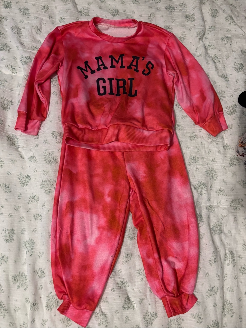 SHEIN Pink Red Tie-Dye "MAMA'S GIRL" Kids Matching Set